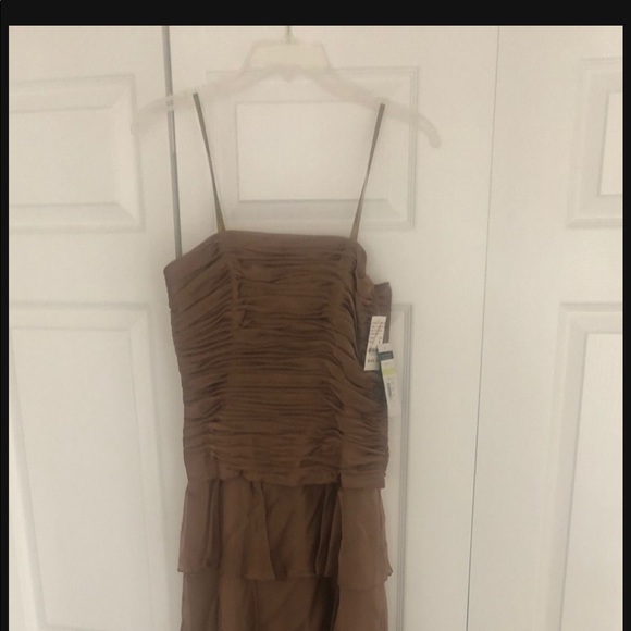 Ruffle Evening Gown floor Length Taupe Brown - Picture 4 of 8